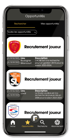 Application recrutement football